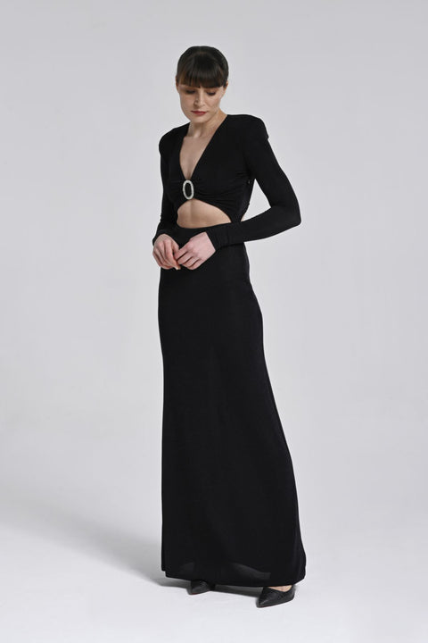 Siyah Cut-out Elbise (ön halka detaylı)