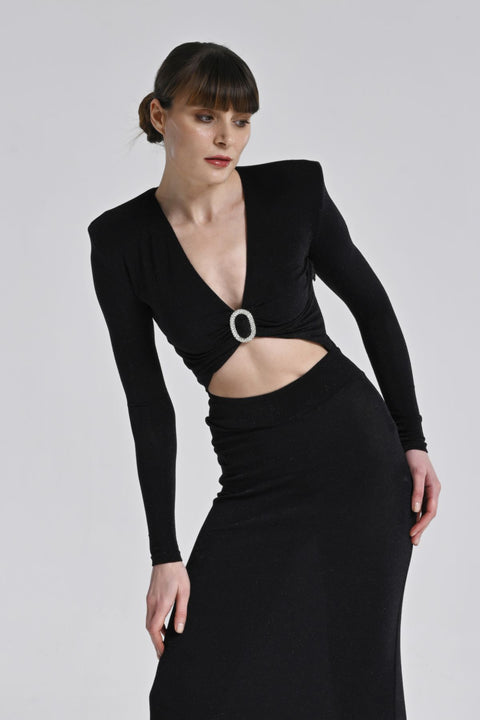 Siyah Cut-out Elbise (ön halka detaylı)