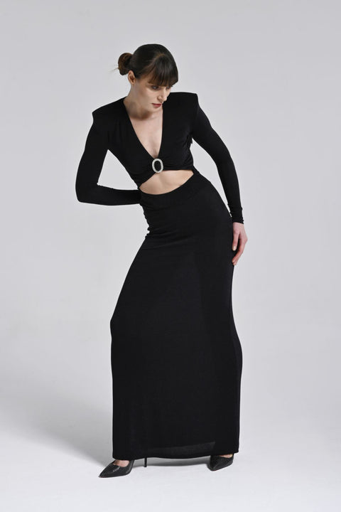 Siyah Cut-out Elbise (ön halka detaylı)