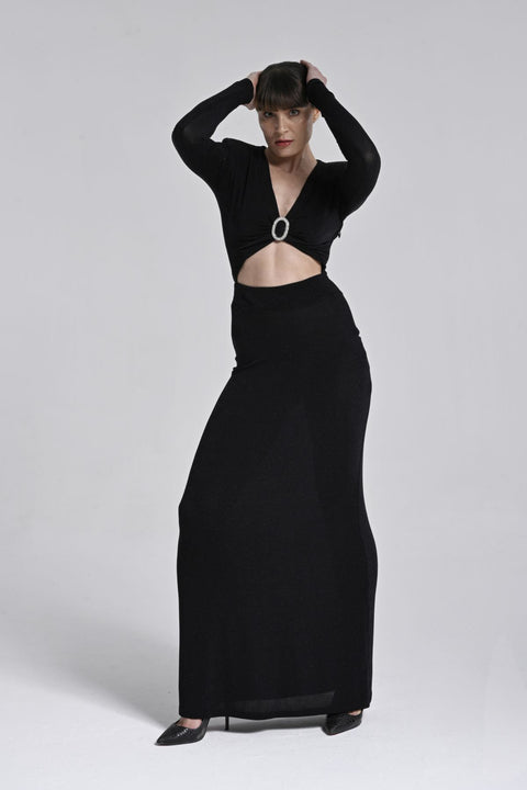 Siyah Cut-out Elbise (ön halka detaylı)