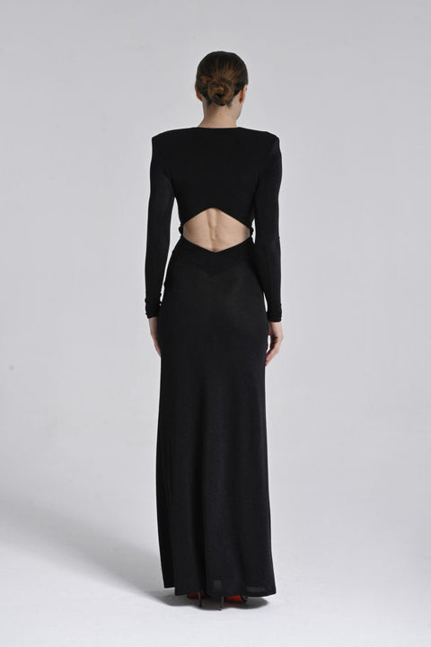 Siyah Cut-out Elbise (ön halka detaylı)