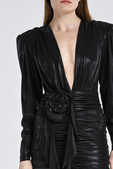Siyah Blazer Formlu Deri Mini Elbise