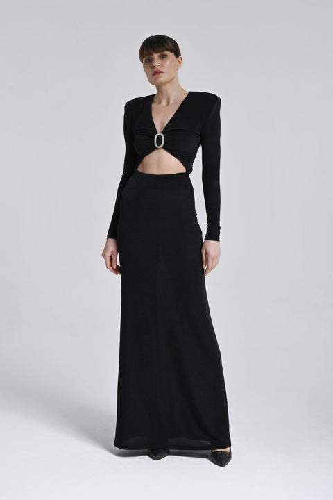 Siyah Cut-out Elbise (ön halka detaylı)
