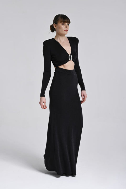 Siyah Cut-out Elbise (ön halka detaylı)