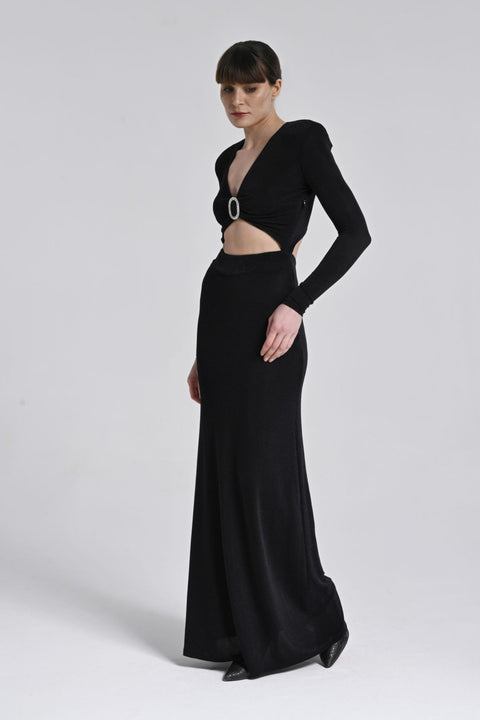 Siyah Cut-out Elbise (ön halka detaylı)